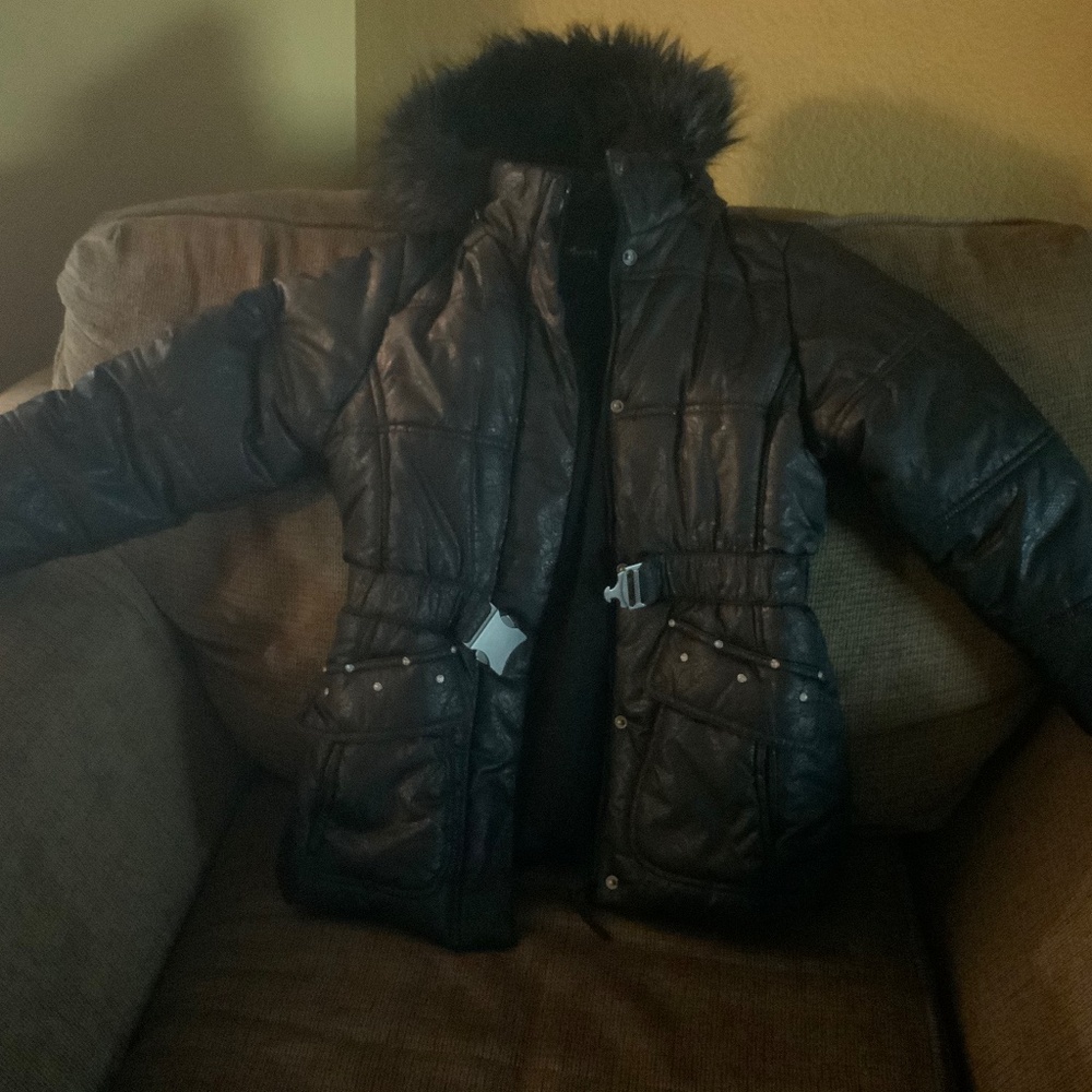 Girls Bubble Jacket Sz S w/Faux Fur col